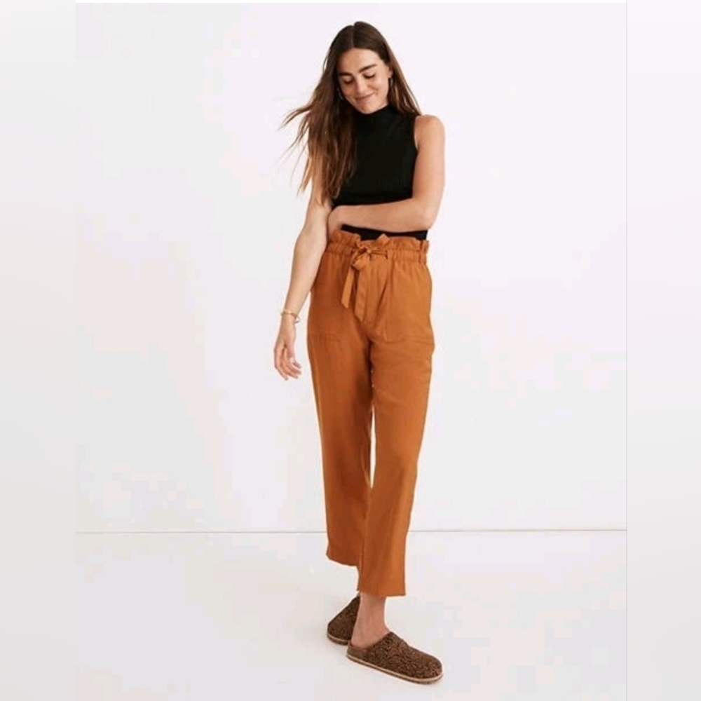 Madewell Rust Paperbag Waist Cropped Pants
